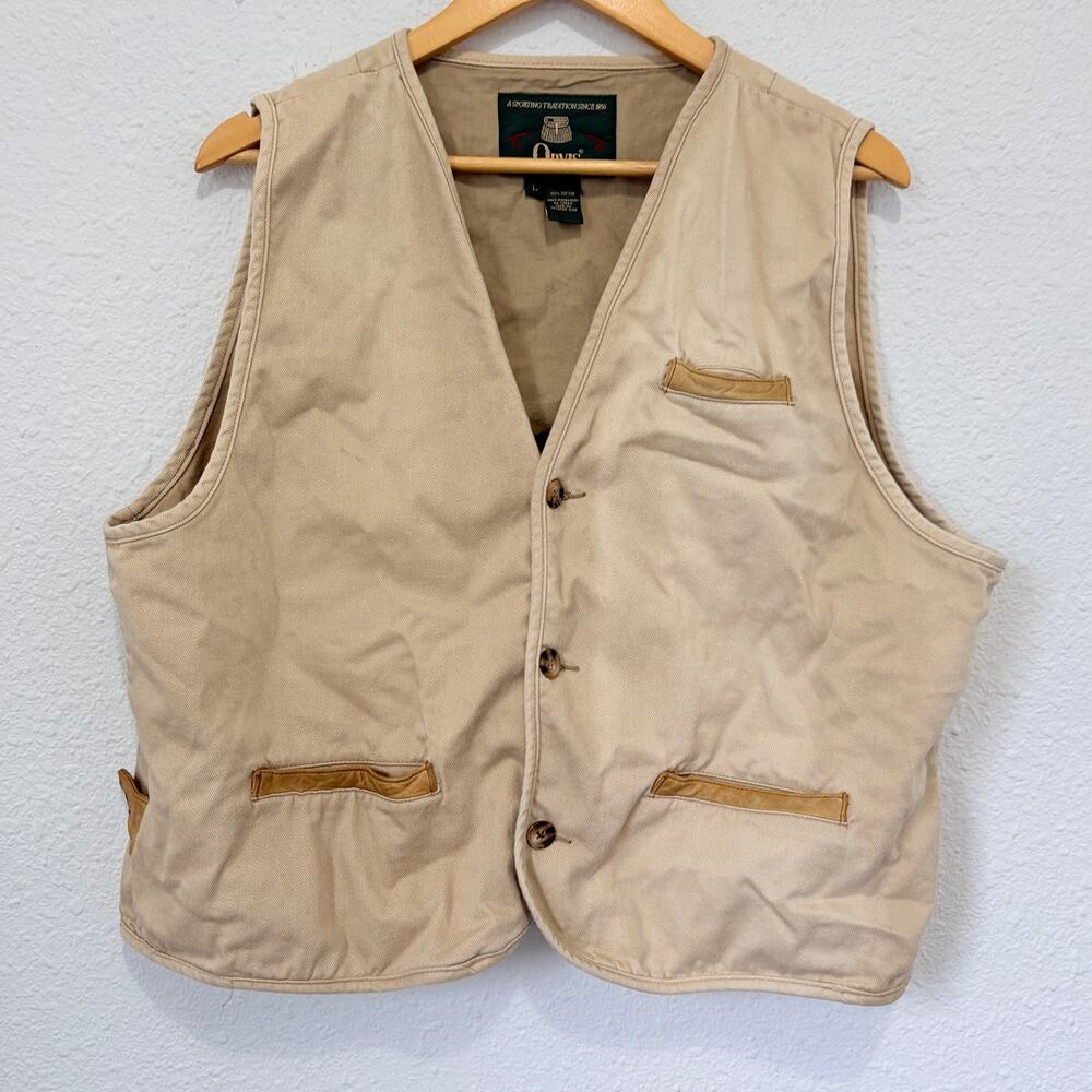 Vintage Orvis Cotton Canvas Leather Trim Men’s Fishing Hunting Safari Vest
